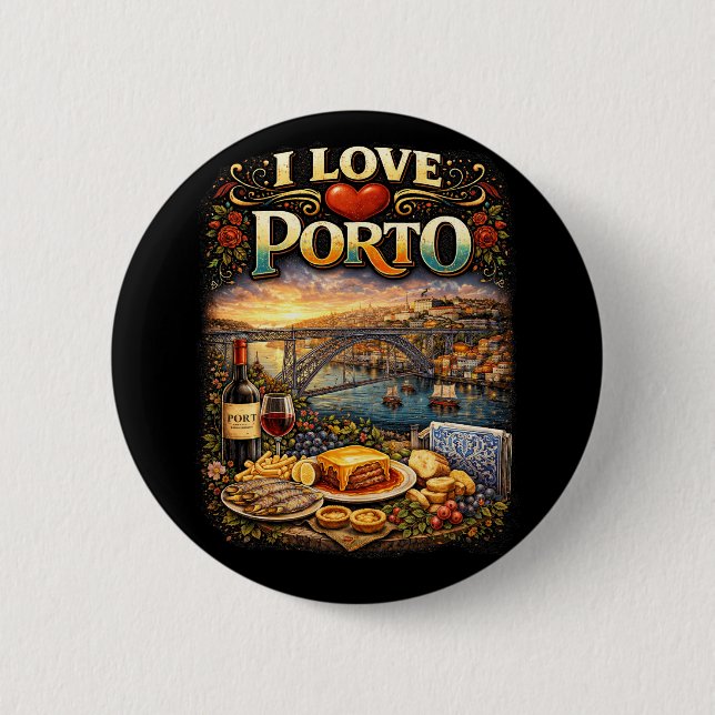 Badge Rond 5 Cm I Love Porto (Devant)