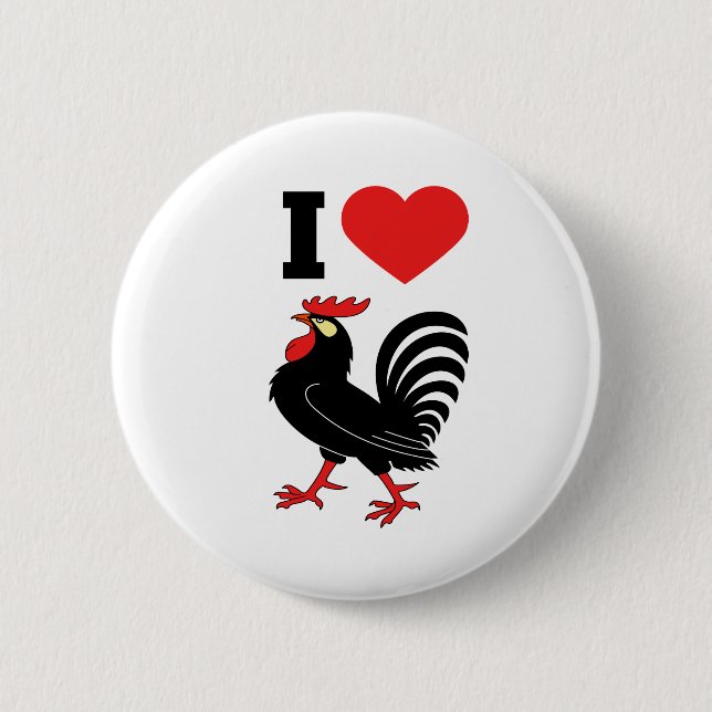 Badge Rond 5 Cm I Love rooster (Devant)