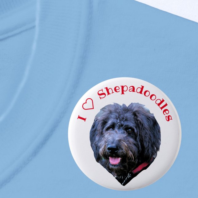 Badge Rond 5 Cm I Love Shepadoodles Chien Bouton blanc (Créateur téléchargé)