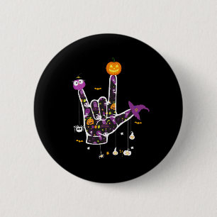 Badge Rond 5 Cm I Love You ASL Halloween Langue des signes Hallowe