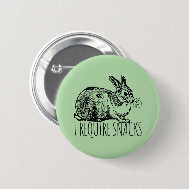 Badge Rond 5 Cm I Require Snacks Cute Bunny Rabbit (Devant & derrière)