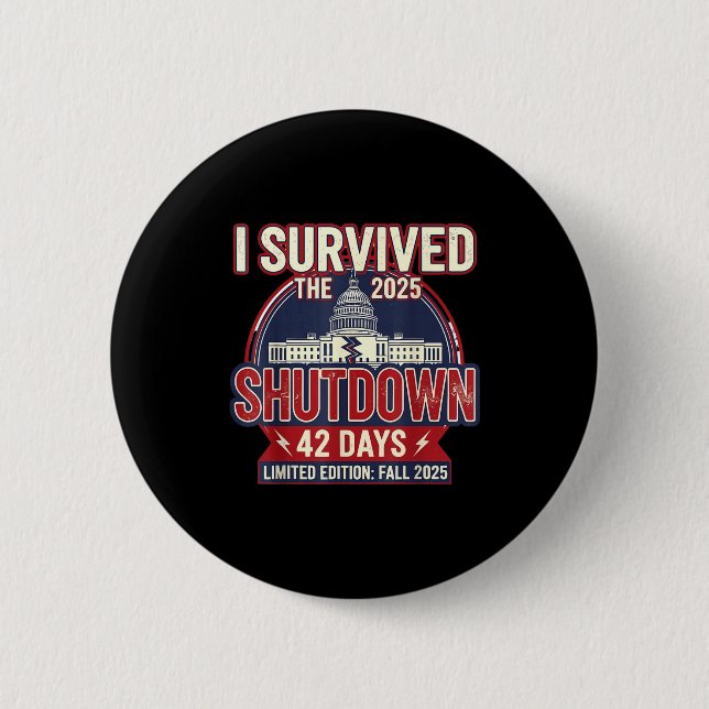 Badge Rond 5 Cm I Survived The 2025 Shutdown Funny Litical Quote  (Devant)