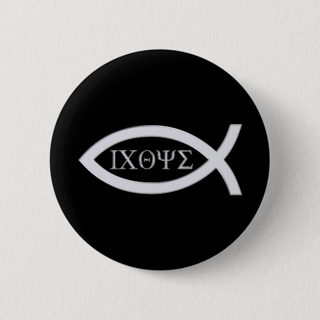 Badge Rond 5 Cm Ichthus - Symbole chrétien du poisson (Devant)