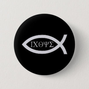 Badge Rond 5 Cm Ichthus - Symbole chrétien du poisson