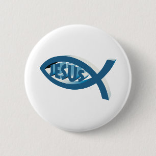 Badge Rond 5 Cm Ichthus - Symbole chrétien du poisson - Écriture