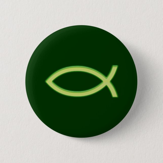 Badge Rond 5 Cm Ichthus - Symbole chrétien du poisson - Vert clair (Devant)