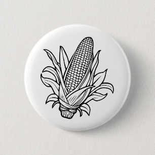 Badge Rond 5 Cm Icône d'épi de maïs sucré noir et blanc