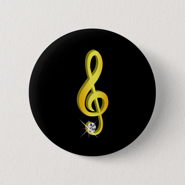 Badge Rond 5 Cm Icône d'or d'une note musicale G-Clef (Devant)