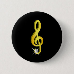 Badge Rond 5 Cm Icône d'or d'une note musicale G-Clef