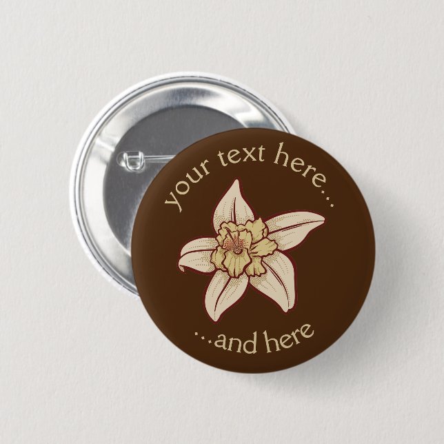 Badge Rond 5 Cm Icône Fleur Vanille (Devant & derrière)