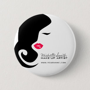 Badge Rond 5 Cm Icône maquillage Femme visage en noir blanc lèvres