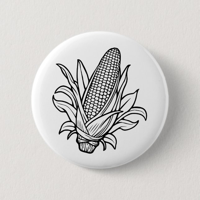 Badge Rond 5 Cm Icône noir et blanc de maïs doux (Devant)