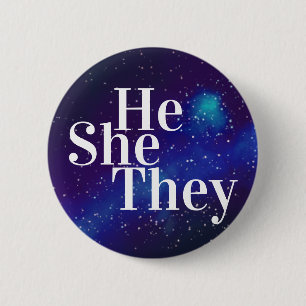 Badge Rond 5 Cm Il/Elle/Ils Personnalisable Galaxy Pronoun