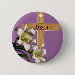 Badge Rond 5 Cm Il est ressuscité Bouton de Pâques
