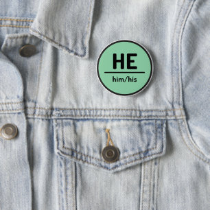 Badge Rond 5 Cm Il Lui Son Pronoun Bouton - Vert