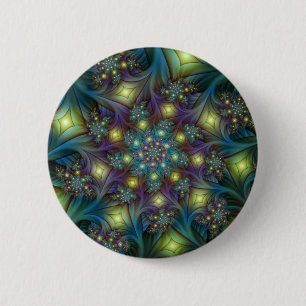 Badge Rond 5 Cm Illuminé Abstrait brillant Turquoise violet Fracta