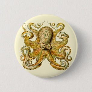 Badge Rond 5 Cm Illustration antique de pieuvre monstre marin
