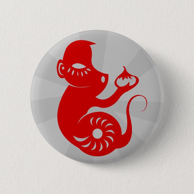 BADGE ROND 5 CM ILLUSTRATION CHINOISE DE SINGE DU ZODIAQUE (Devant)
