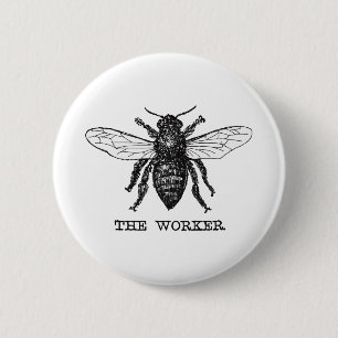 Badge Rond 5 Cm Illustration d'abeille ouvrière vintage