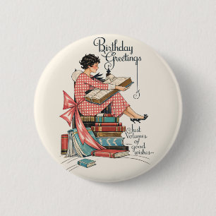 Badge Rond 5 Cm Illustration d'anniversaire pour amateur de livres