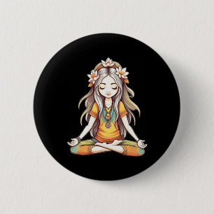 Badge Rond 5 Cm Illustration d'art de fille hippie groovy en postu