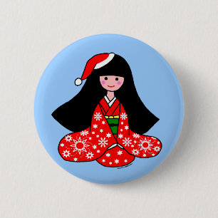 Badge Rond 5 Cm Illustration de bande dessinée de Noël de fille de