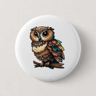 Badge Rond 5 Cm Illustration de chouette de dessin