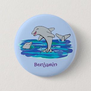 Badge Rond 5 Cm Illustration de dauphins heureux adorables