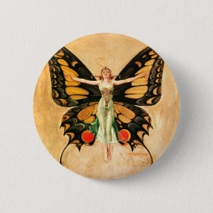 Badge Rond 5 Cm Illustration de femme volant papillon Flapper
