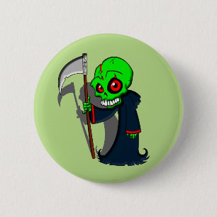 Badge Rond 5 Cm Illustration de la faucheuse souriante Déplaisant