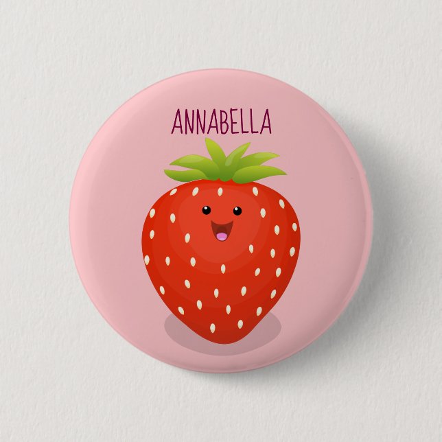 Badge Rond 5 Cm Illustration de la fraise Cute kawaii (Devant)