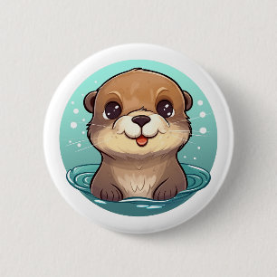 Badge Rond 5 Cm Illustration de la loutre de dessin