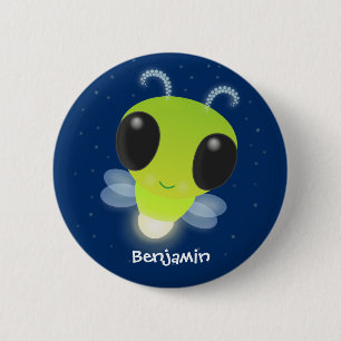 Badge Rond 5 Cm Illustration de la luciole vert mou