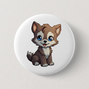 Badge Rond 5 Cm Illustration de loup de dessin