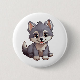 Badge Rond 5 Cm Illustration de loup de dessin