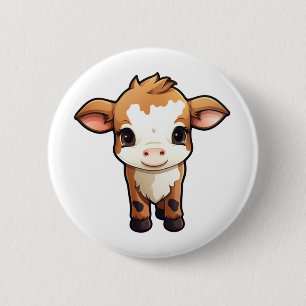 Badge Rond 5 Cm Illustration de vache caricaturale