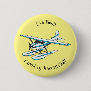 Badge Rond 5 Cm Illustration d'hydravion bleu blanc