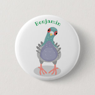 Badge Rond 5 Cm Illustration drôle de pigeon curieux