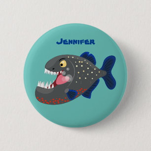 Badge Rond 5 Cm Illustration drôle de piranha affamée