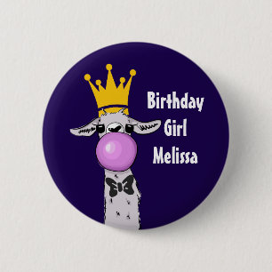 Badge Rond 5 Cm Illustration drôle Llama fille d'anniversaire