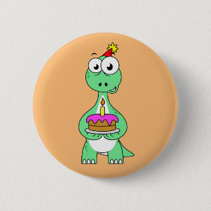 Badge Rond 5 Cm Illustration Du Brontosaurus Avec Gâteau D'Anniver