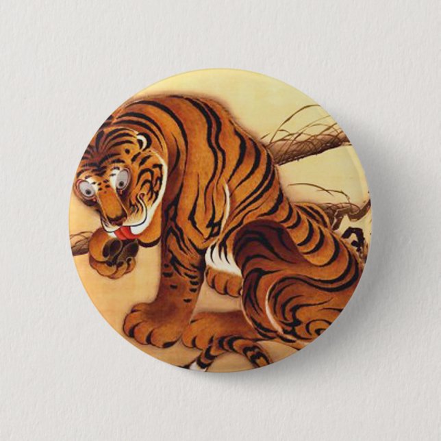 Badge Rond 5 Cm Illustration du tigre par Ito Jakuchu (Devant)