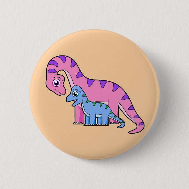 Badge Rond 5 Cm Illustration D'Un Brachiosaurus Mère Et Enfant. (Devant)