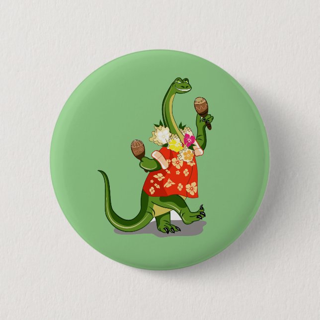 Badge Rond 5 Cm Illustration D'Un Brontosaurus Jouant À Maracas. (Devant)
