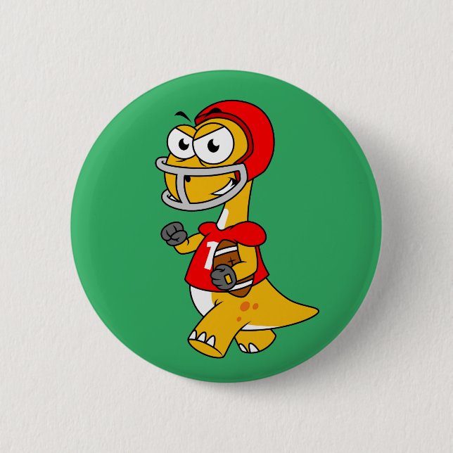 Badge Rond 5 Cm Illustration D'Un Brontosaurus Jouant Au Football. (Devant)