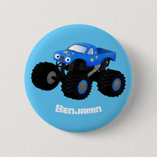Badge Rond 5 Cm Illustration d'un camion monstre bleu mou