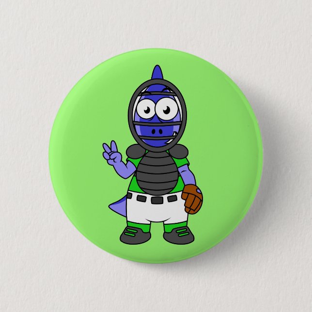 Badge Rond 5 Cm Illustration D'Un Capteur De Baseball Parasaurolop (Devant)