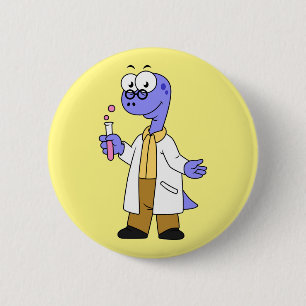 Badge Rond 5 Cm Illustration D'Un Chimiste Brontosaurus.