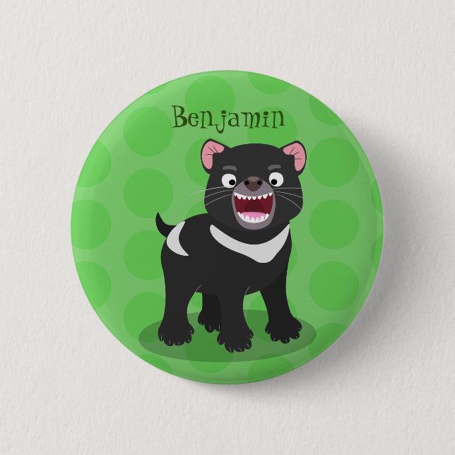 Badge Rond 5 Cm Illustration d'un diable de Tasmanie affamé (Devant)