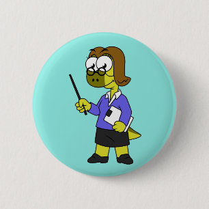 Badge Rond 5 Cm Illustration D'Un Enseignant Pachycéphalosaure.